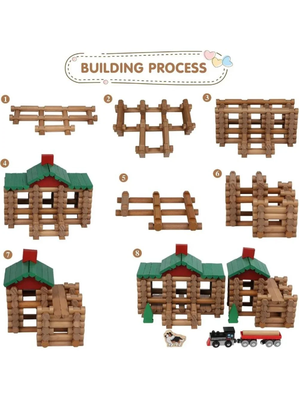 208 Pcs Classic Wooden Building Logs Set for Kids - Creative Educational Gift